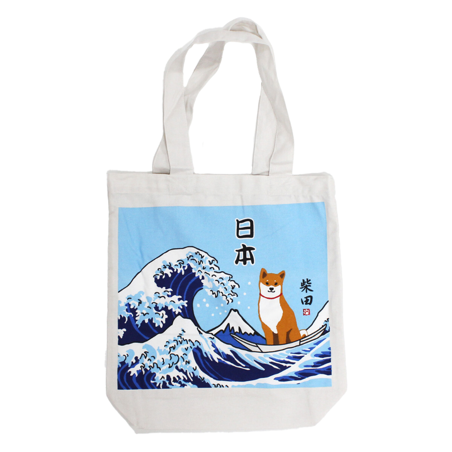 Japanese Wave and Shiba Inu Tote Bag